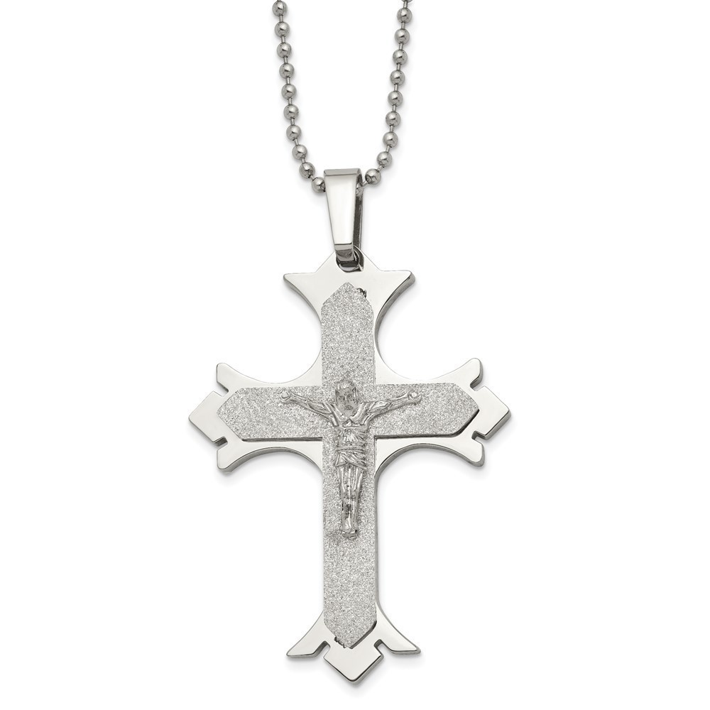 Chisel Stainless Steel Laser Cut Crucifix Pendant w 22 inch Ball Chain Necklace
